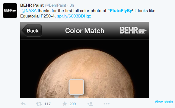 Screenshot of a Tweet by BEHR Paint