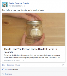 screenshot of a Facebook post about an article on garlic preservation 