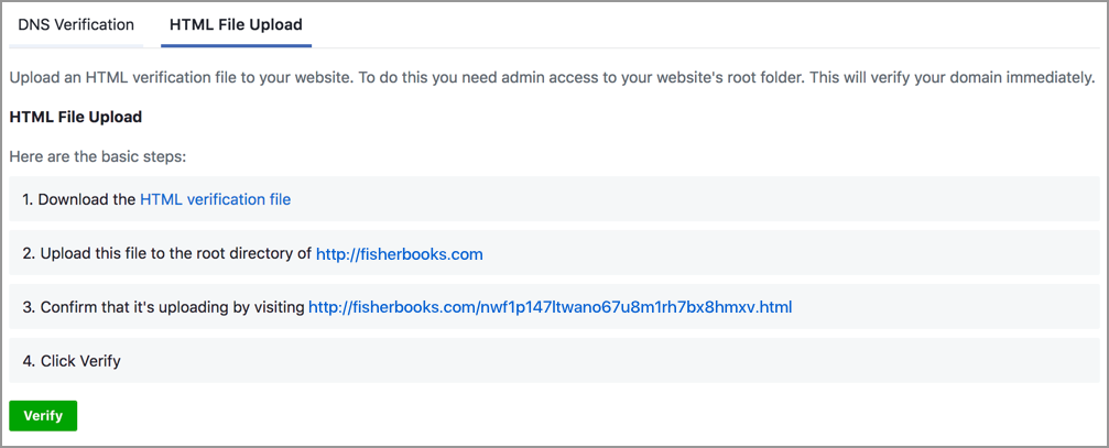 Facebook Domain Verification - HTML FIle Upload