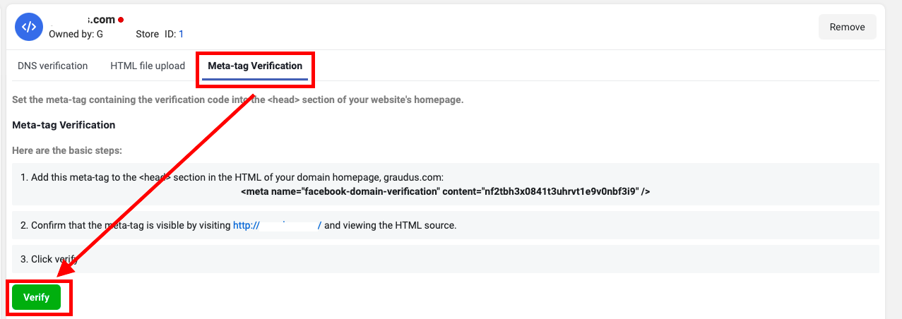 Facebook Domain Verification - Meta Tags