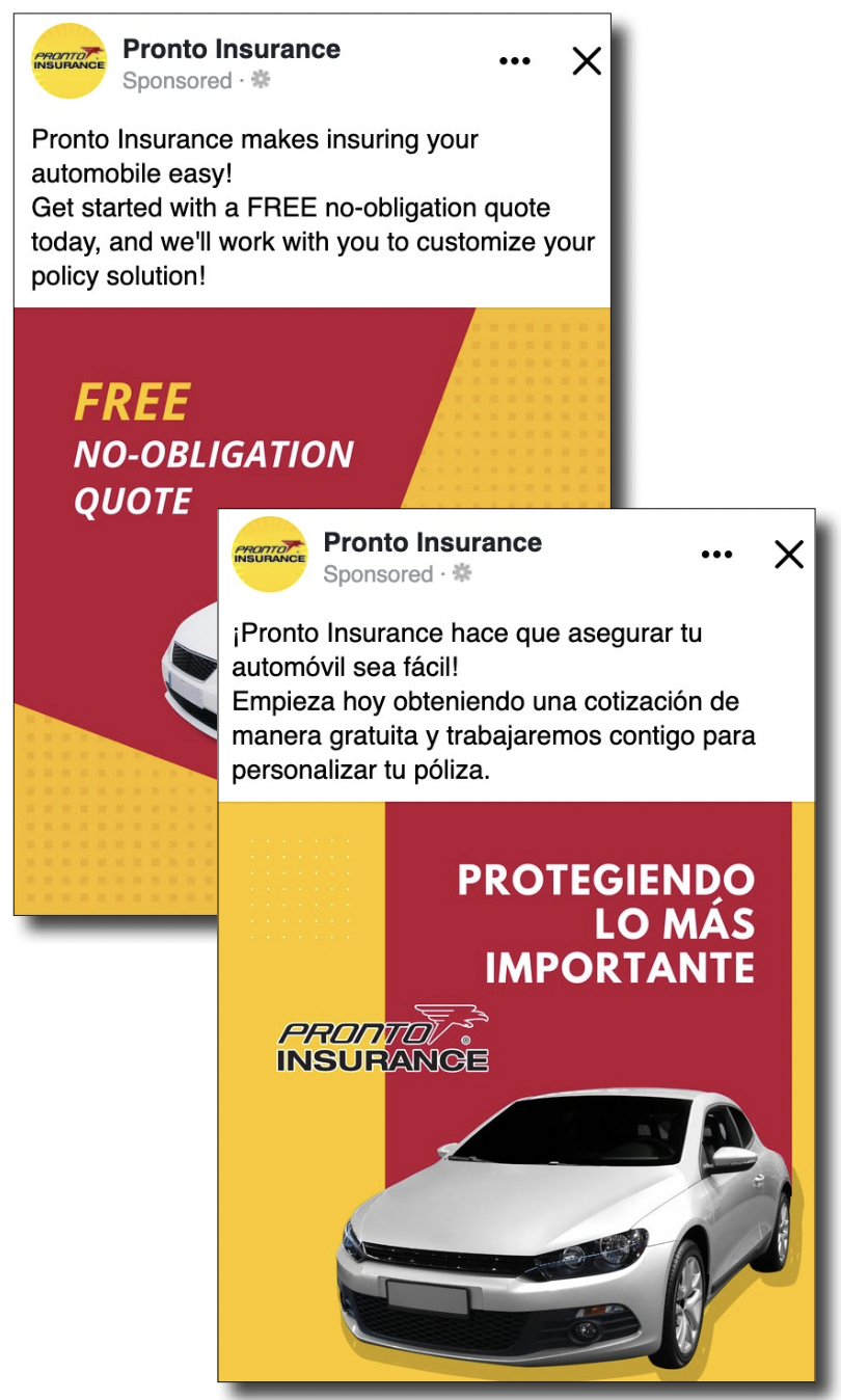 Pronto Insurance ad examples
