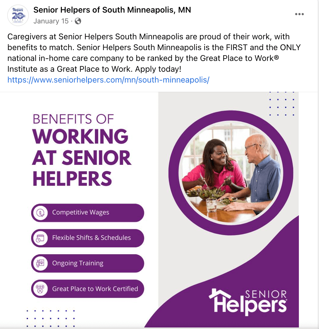 Senior Helpers Content example
